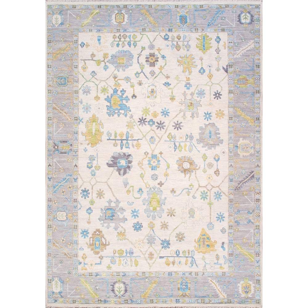 Oushak Hand-Knotted Ivory Wool Area Rug-10' 2'' X 14' 5''