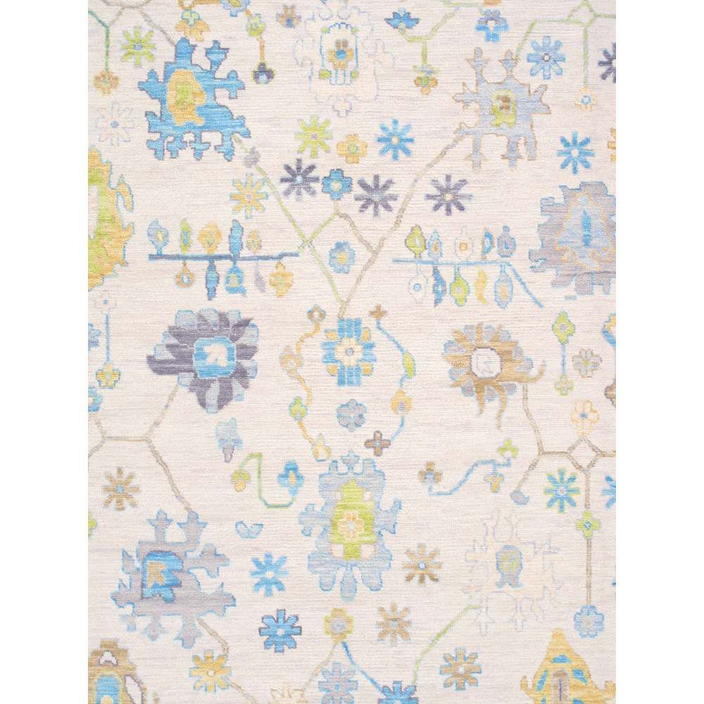 Oushak Hand-Knotted Ivory Wool Area Rug-10' 2'' X 14' 5''