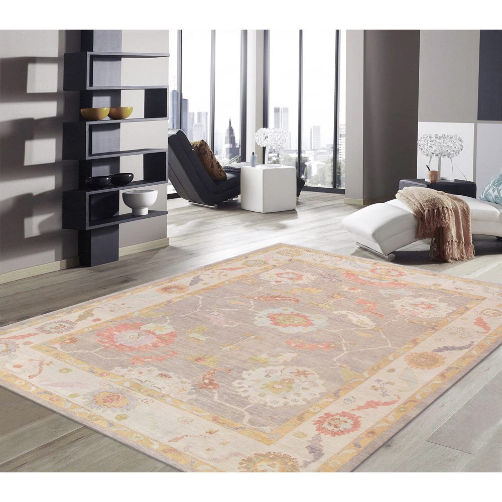 Oushak Hand-Knotted Mocha Wool Area Rug-11'10'' X 14' 4''