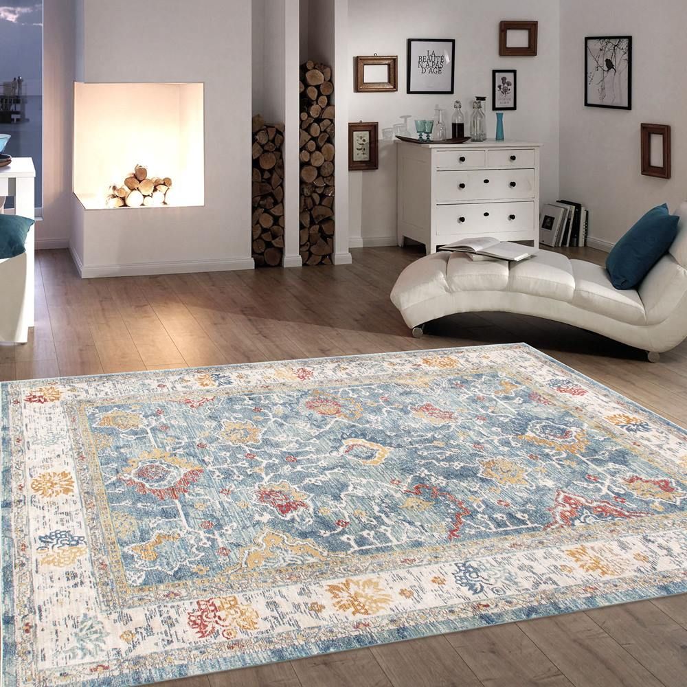 Heritage Design Floral L. Blue Area Rug