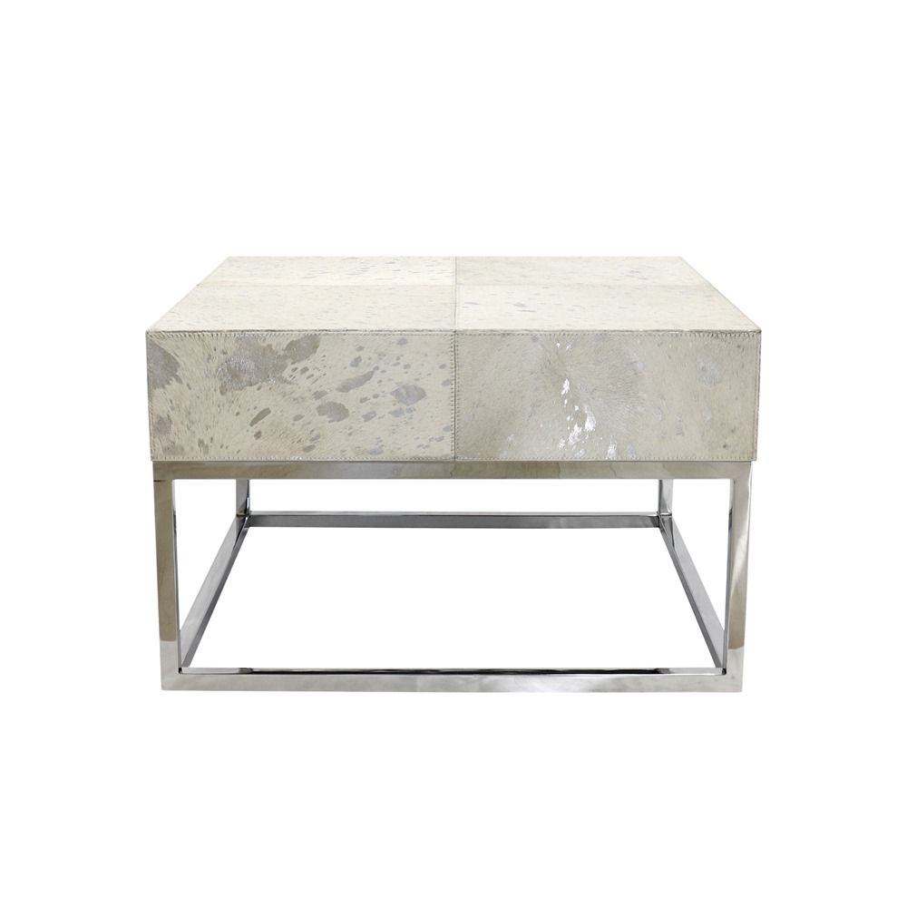 Safari Cowhide & Steel Coffee Table, Silver