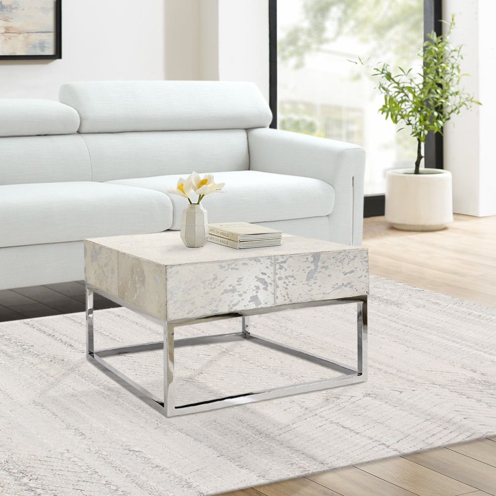 Safari Cowhide & Steel Coffee Table, Silver