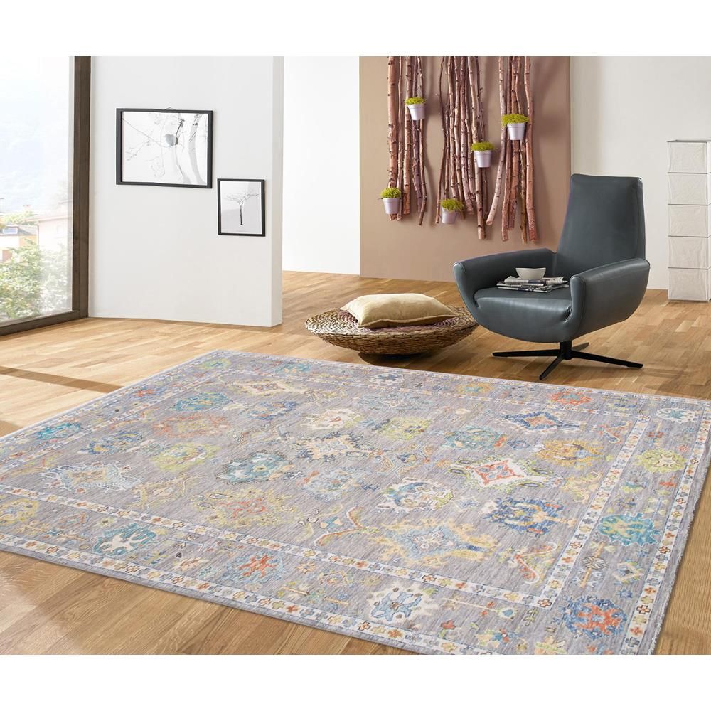 Oushak Hand-Knotted Grey Wool Area Rug-9'11'' X 14' 1''