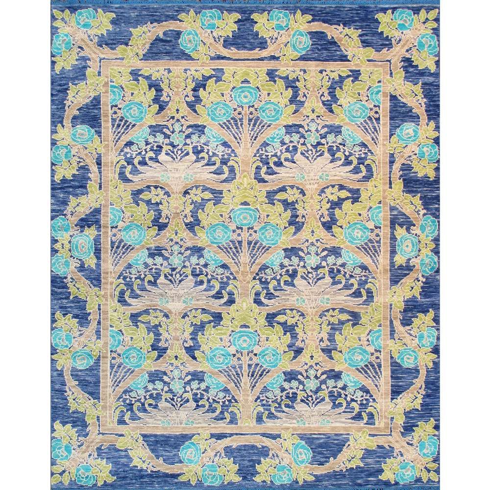 Oushak Hand-Knotted Blue Wool Area Rug-7'11'' X 9' 9''