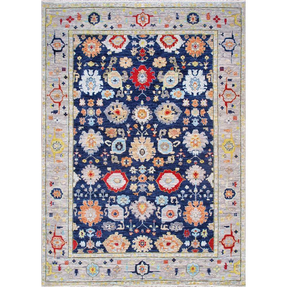 Oushak Hand-Knotted Navy Wool Area Rug-9'11'' X 14' 0''