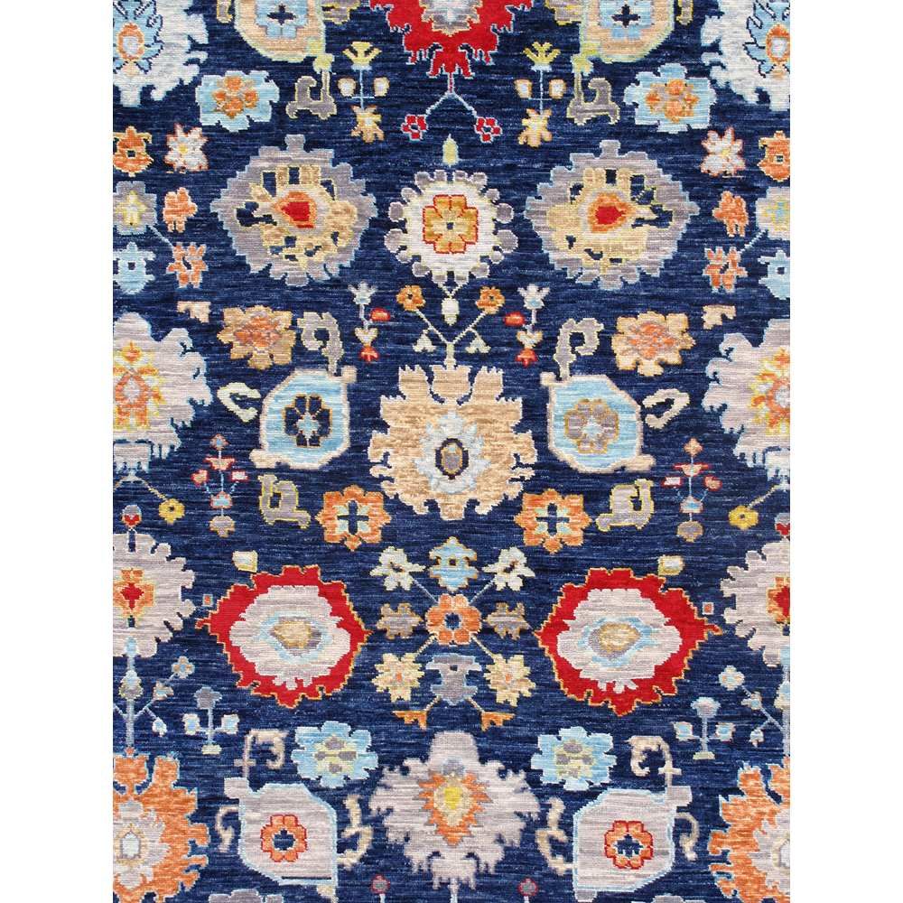 Oushak Hand-Knotted Navy Wool Area Rug-9'11'' X 14' 0''