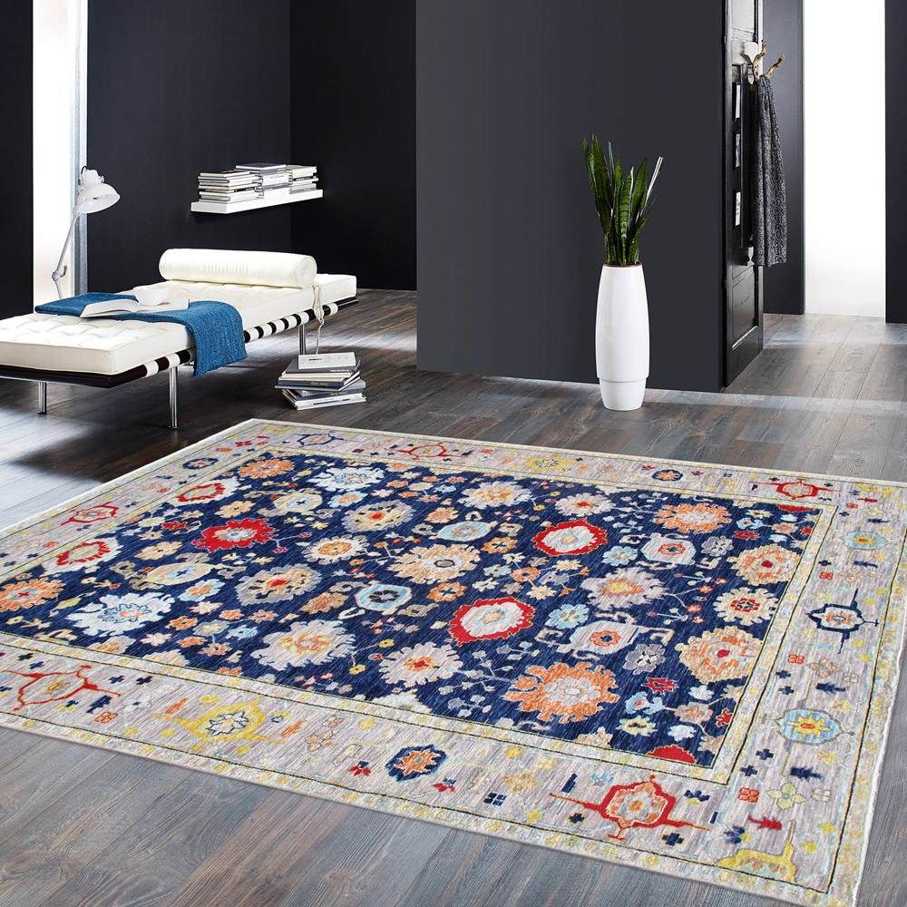 Oushak Hand-Knotted Navy Wool Area Rug-9'11'' X 14' 0''