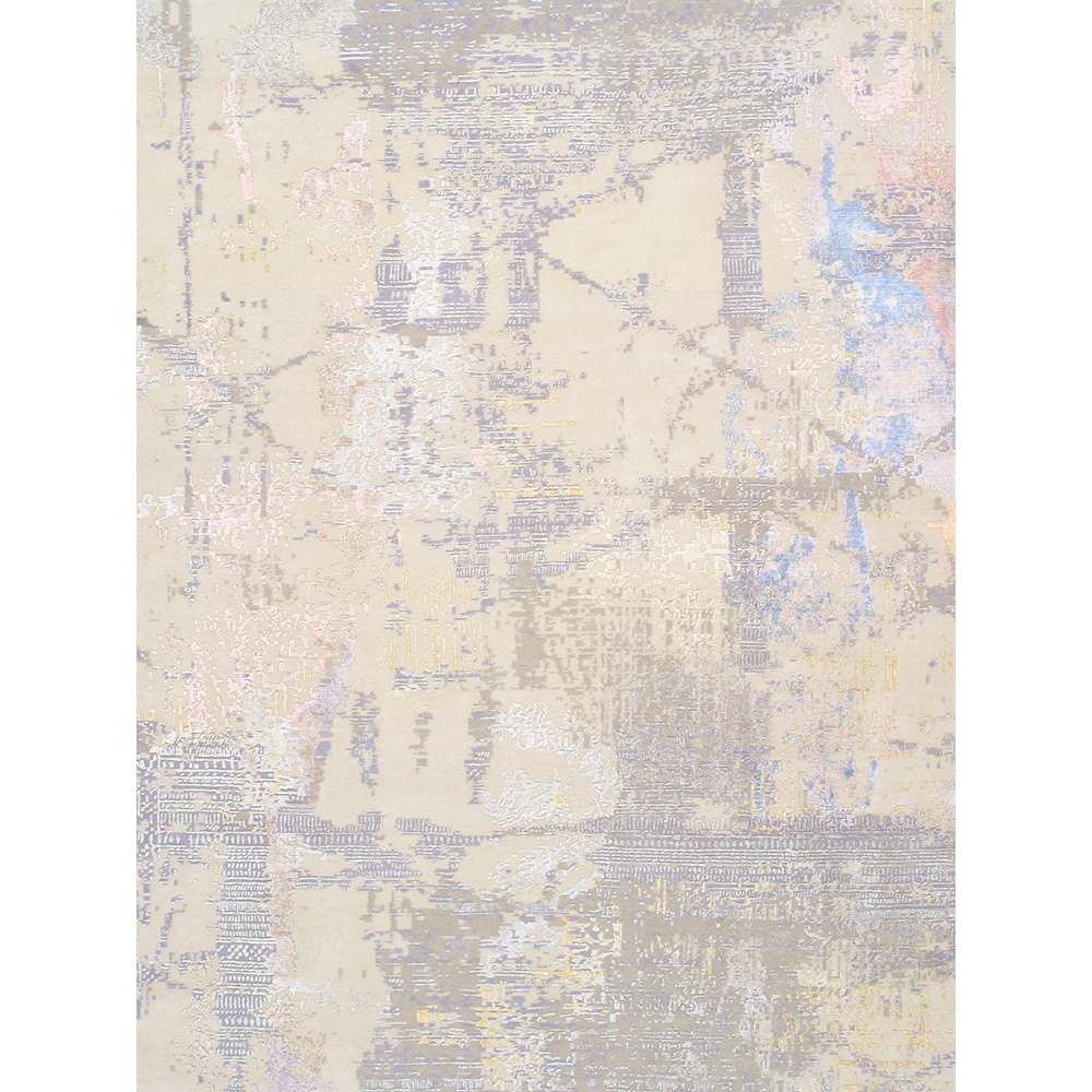 Modern Hand-Knotted Beige Tencel Silk & Wool Area Rug