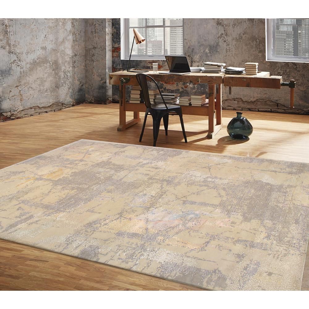 Modern Hand-Knotted Beige Tencel Silk & Wool Area Rug