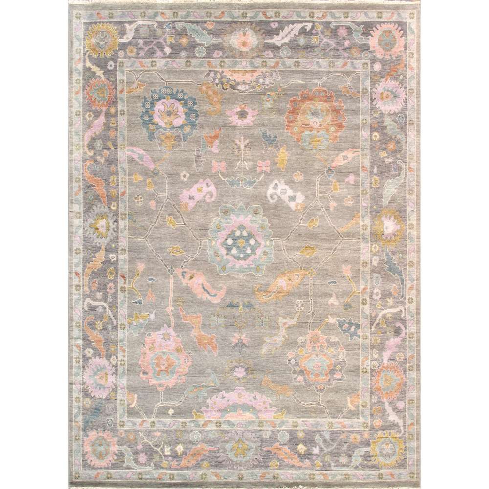 Oushak Hand-Knotted Silver Wool Area Rug