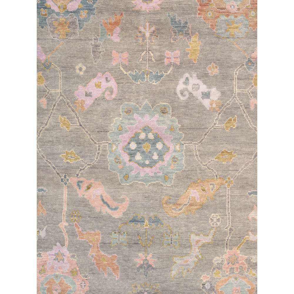 Oushak Hand-Knotted Silver Wool Area Rug