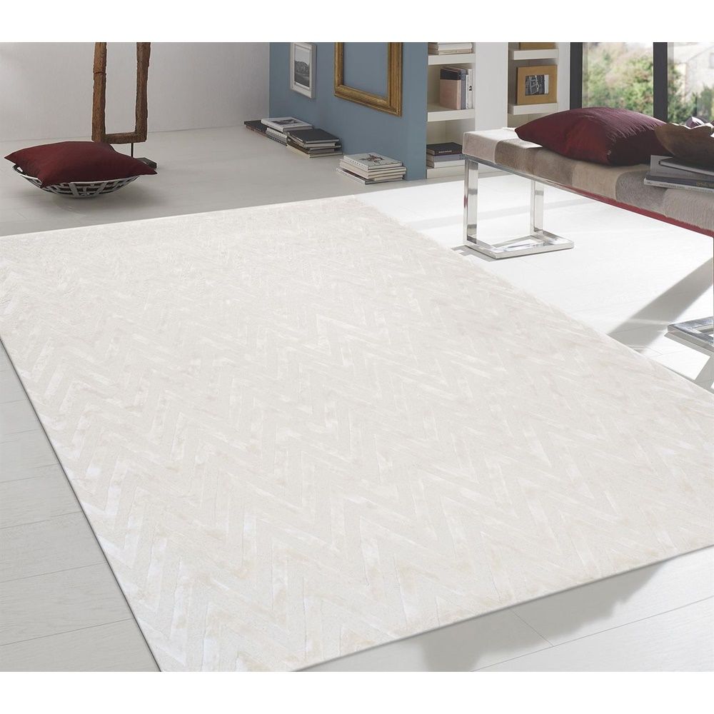Edgy Collection Wool & Tencel Silk Area Rug  Ivory