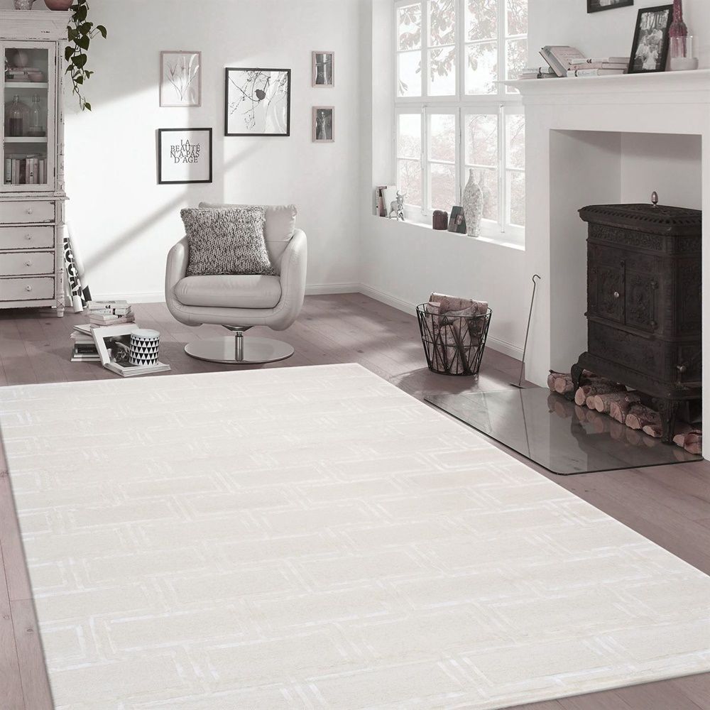Edgy Collection Wool & Tencel Silk Area Rug  Ivory