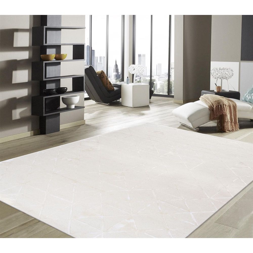 Edgy Collection Wool & Tencel Silk Area Rug  Ivory