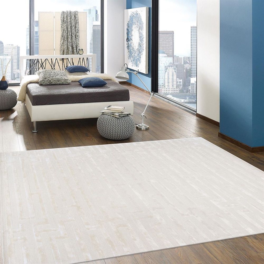 Edgy Collection Wool & Tencel Silk Area Rug  Ivory