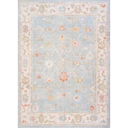 Oushak Hand-Knotted Blue Wool Area Rug-9' 5'' X 12'11''