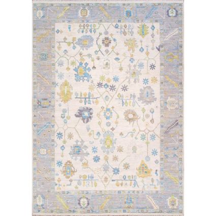 Oushak Hand-Knotted Ivory Wool Area Rug-10' 2'' X 14' 5''