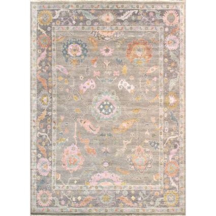 Oushak Hand-Knotted Silver Wool Area Rug